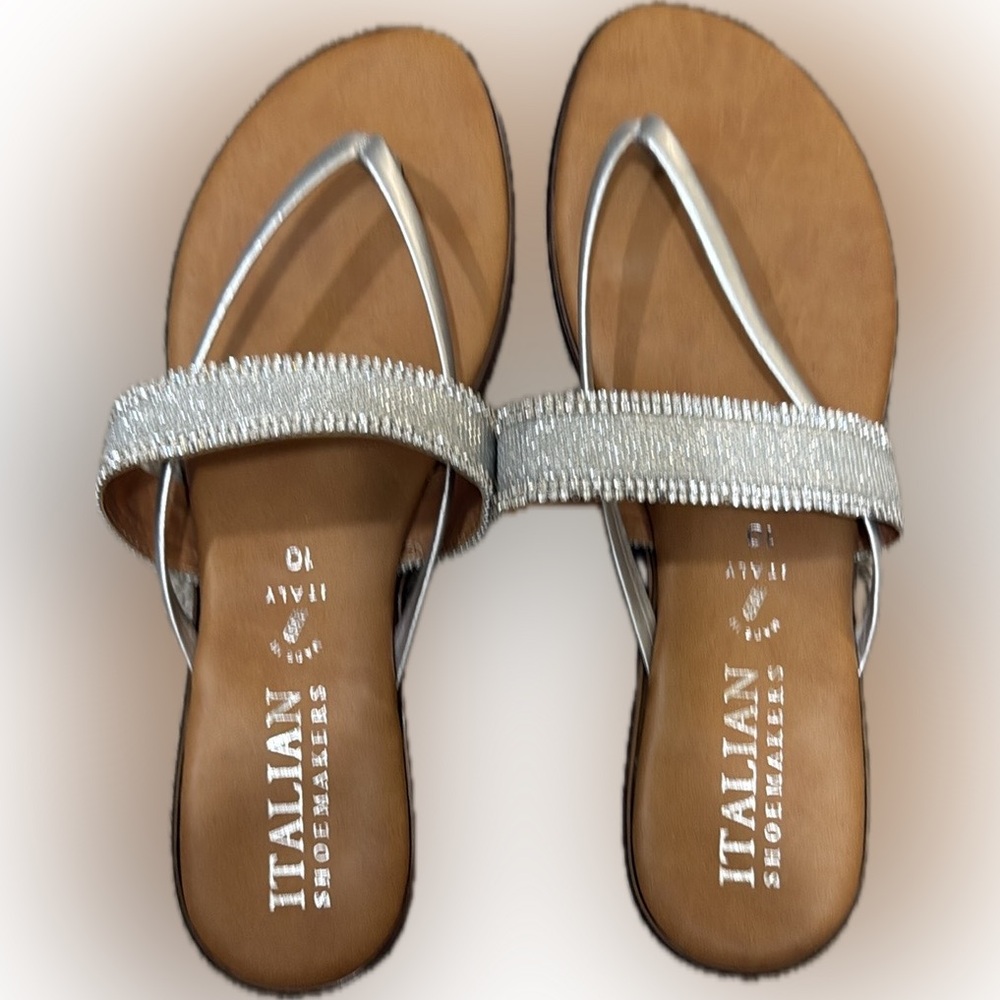 Italian Shoemakers Silver Sandals Rhinestone Embellishments size 10 FREE SHIP